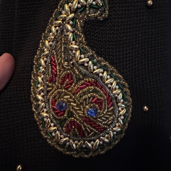Vintage Paisley Embellished beaded Black Cardigan size small - Picture 4 of 9
